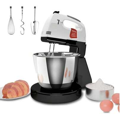 Mezclador vertical,7 velocidades, con cuenco de acero inoxidable 3QT, mezclador vertical y manual, con gancho de masa, batidora de huevos, para hornear, pasteles, galletas, amasar (PD2)