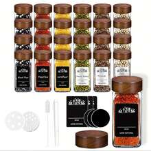 6/12/24个装 120毫升调料罐，玻璃盐和胡椒瓶，椭圆形或方形盐瓶，调味瓶，厨房调料罐，饮料瓶，调味容器，户外野餐和烧烤创意调料瓶，调料储存和瓶盖，厨房配件（黑色/白色贴纸和笔，随机发送）