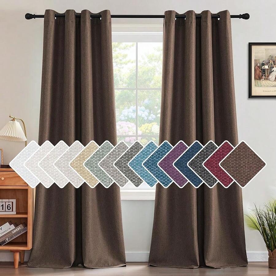 H.VERSAILTEX Linen Blackout Curtain 84 Inches Long For Bedroom/Living Room Thermal Insulated Grommet Linen Curtain Drapes Primitive Textured Burlap Effect Window Drapes 1 Panel - Heather Cocoass Brown,52inchWx84inchL(Packof1),HeatherCocoassssBrown - HeatherCocoassBrown - 查看 1