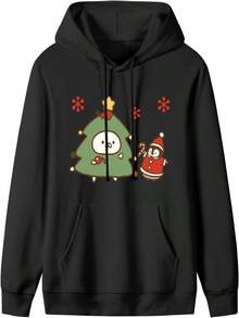 [MNDBPTK] ねこぺん日和 パーカー メンズ プルオーバー 綿 スウェットシャツ ゆったり カジュアル 長袖 フード付き トップス 春秋冬服18 - ブラック - チェックする 1