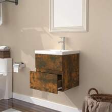 Sink Cabinet With Built-In Basin Smoked Oak Engineered Wood - Brown - View 4