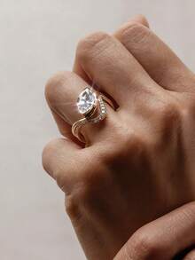 1pc 925 Sterling Silver Classic Elegant Horse Eye Shaped Zirconia Ring, Women Jewelry, Party Gift, Birthday Gift, Daily Wear - 馬眼波浪 - 查看 8