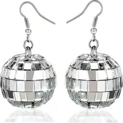 1对优雅简约闪亮镜面球形耳坠