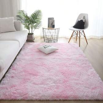 1 pezzo Tappeto soffice e moderno in stile shaggy per camera da letto, soggiorno, dormitorio, interno domestico, in fibra di poliestere con effetto Tintura a nodi rosa chiaro, con imbottitura in spugna, tappeto soffice e peloso, comodo tappeto da pavimento per camera da letto