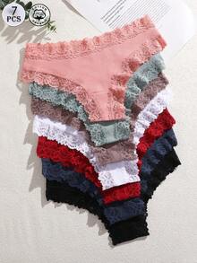 FINETOO 7 件套女士浪漫田园风蕾丝边性感丁字裤 - 彩色 - 查看 2