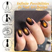 MEET ACROSS 1 Bottle 7ml Swirl Magnetic Holographic Cat Eye Gel Nail Polish, Semi-Permanent Removable UV Gel Nail Polish, DIY Manicure, Suitable For Home And Nail Salons - 金色 - 查看 6