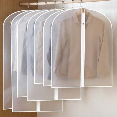 1/5 Piece Transparent Garment Bag, Suit Dust Bag, Hanging Clothing Storage Bag, Suitable For Shirts, Suits, Dresses, Coats, Portable Dustproof Garment Bags, Bedroom, Wardrobe, Closet, Home, Dormitory, And Household Storage Bags.