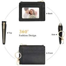 Sodsay Card Case Slim Front Pocket Wallet For Women Credit Card Holder With Keychain - CH Black - View 4