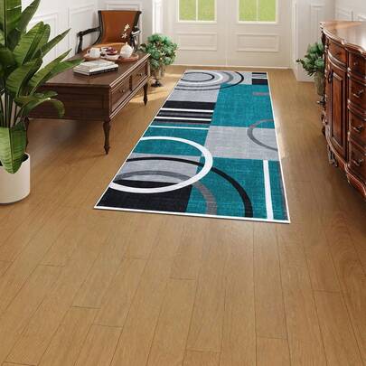 1件装现代几何图案地毯，走廊地毯，门垫，浴室垫，柔软绒面印花地毯，现代抽象长条地毯，防滑走廊地毯，低绒室内地面铺装材料，适用于厨房卧室，绿色