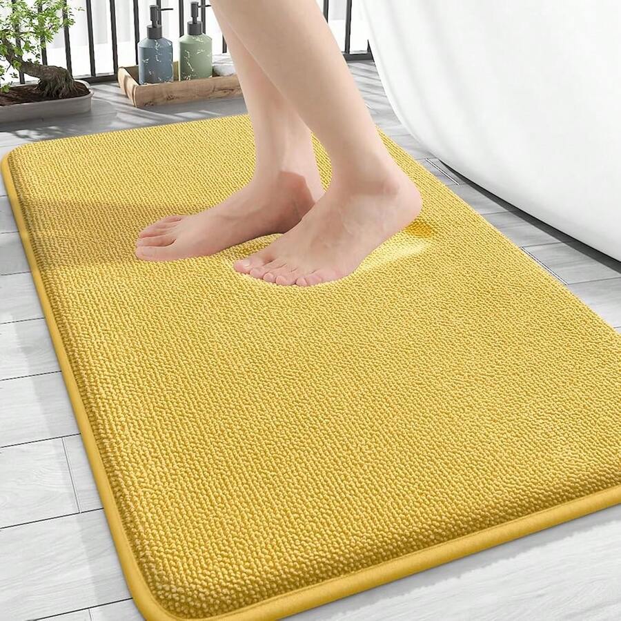 Thick Memory Foam Bath Mat Rug 30x20, Extra Soft Absorbent Bathroom Rug, Quick Dry Bath Mats, Non-Slip, Machine Washable Carpet For Bathroom, Tub And Shower, Home Decor Accessories, Yellow,30inchx20inch,Yellow - 黃色 - 查看 1