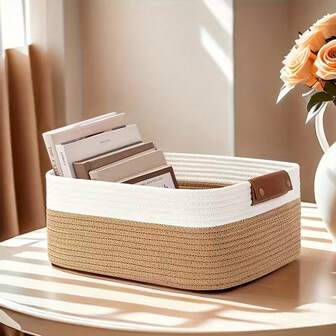 Inwagui Chic Rectangular Storage Basket Gift Basket Multipurpose Home Decor For Books, Towels, Clothes Storage, Living Room, Bathroom, Bedroom, Dormitory Decorative Shelf Baskets, Book Storage|Decorative Shelf Baskets|Sturdy Construction, Book Storage Bins