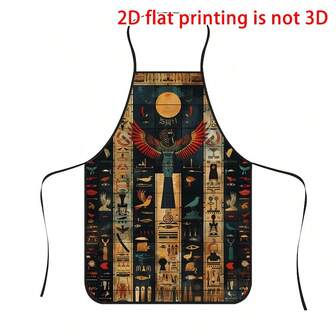 1pc Vintage Hieroglyphic Print Apron, Durable Polyester Material, Suitable For Cooking, Barbecue, Gardening, Painting, Manicure, Unisex, Indoor And Outdoor Use