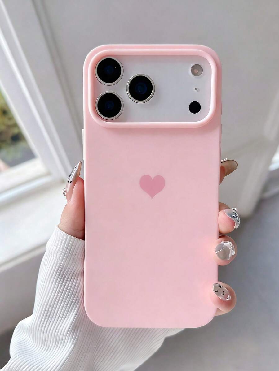 1pc Minimalist Heart Design Liquid Silicone Shockproof Soft Phone Case, Compatible With Apple 11/12/13/14/14 Plus/15/15 Plus/16/16 Plus/17/17 Pro