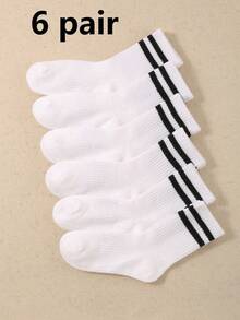 12 Pairs Kids' Striped High Ankle Sports Socks, Black & White, Autumn/Winter Style - Multicolor - View 9