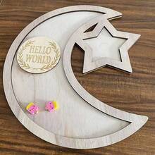 1件星月图案装饰品，斋月节节日装饰托盘，木质装饰托盘，适用于家庭聚会装饰、房间和客厅装饰、桌面装饰、开斋节礼物、派对水晶装饰托盘 - 卡其色 - 查看 3