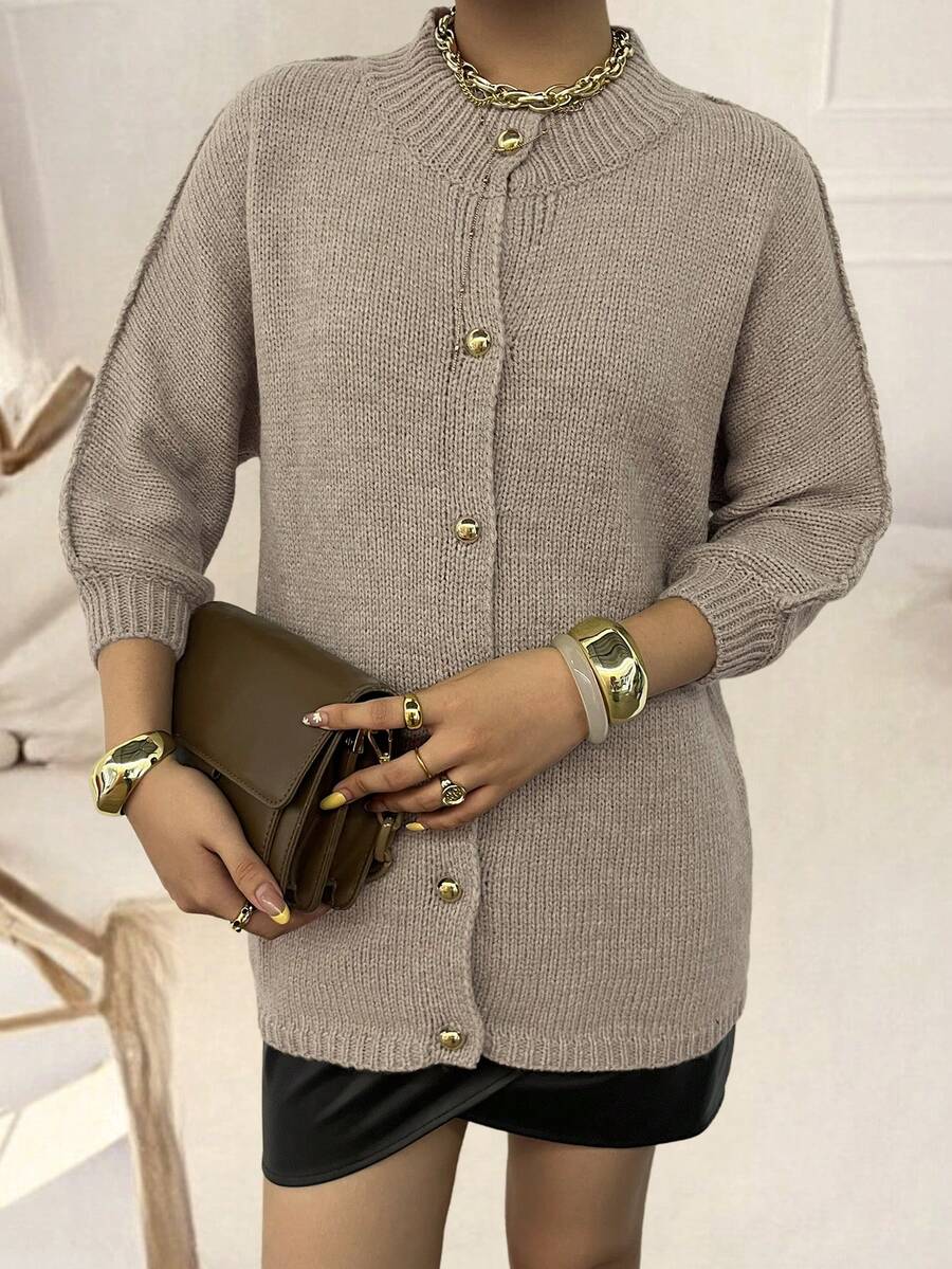 Noua toamnă și iarnă, la modă, pentru femei, cu design cu margini osoase, cu un singur piept, cu gât rotund, ocazional, pulover cardigan, topuri cu mânecă lungă