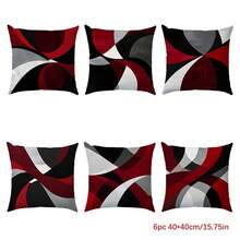6pcs Geometric Abstract Pattern Pillow Covers, Single-Sided Printed Plush Fabric, 45*45/50*50/40*40CM Cushion Covers Suitable For Modern Minimalist Sofa Living Room Decor, Gifts, Party Decoration - 6PC - Red and Black - View 11