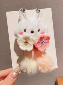 1/2个装儿童可爱毛绒兔子发圈，用途广泛，优雅百搭，适合扎马尾辫、丸子头等发型，秋冬季适用。 - 彩色 - 查看 5