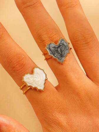 1 pieza Anillo con forma de corazón de acero inoxidable con goteo de aceite de moda, regalo de joyería adecuado para el uso diario de las mujeres