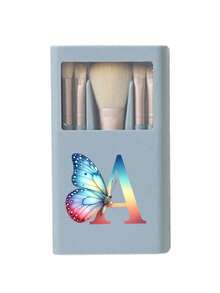 5 piezas Juego de brochas de maquillaje portátil con espejo, estampado de mariposa colorida y letra A-Z, juego de brochas de maquillaje en caja, juego de brochas de maquillaje multifunción con caja de espejo, mini lápiz de maquillaje multifunción, brocha de base, brocha de sombra de ojos, paleta básica de herramientas de maquillaje, organizador de maquillaje - Multicolor - Ver 24