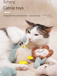 1pc Random Cat Toy With Cat, Chewable & Scratching Plush Cat Toy, Pet Supplies - Multicolor - View 6