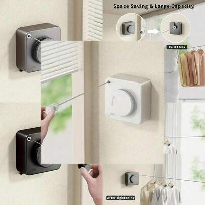 15.1 Ft 40LB Heavy-Duty Retractable Clothes Line - Wall Mounted Indoor And Outdoor Clotheslines - Durable, Space-Saving, And Easy To Install Laundry Line Solution Accessories