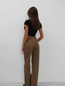 Women's Casual Fashion Street Leopard Print Low Waist Side Pocket Straight Leg Pants - Coffee Brown - View 3