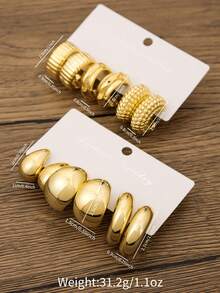 12pcs Geometric Hoop Earrings Set For Women, Fashionable Everyday Versatile Earrings, Retro Style, Party Personalized Creative Jewelry Gift - Gold - View 3
