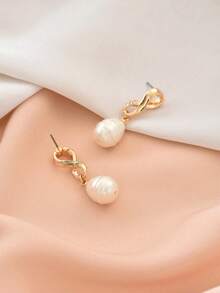 1 Pair French Fashion Rhinestone Infinity Symbol Faux Pearl Dangle Earrings, Suitable For Formal Events And Daily Wear - Multicolor - View 3