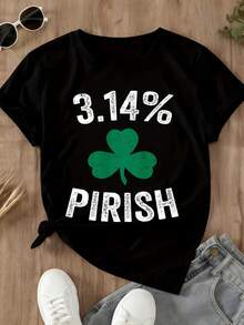Irish Pride Shamrock T-Shirt Women's CrewTee Tee With 3 14% Pirish Print Design St  Patrick's Day Celebration Spring Season Gift For Her - 黑色 - 查看 2