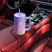 UKEIN 1PC 40oz Tumbler With Handle, 2-IN-1 Leak Proof Lid (Straw/Flip), Insulated Water Bottle, Stainless Steel Tumbler With Non-Slip Silicone, Wide Mouth Travel Mug Cupholder Friendly - 紫粉黃漸變 - 查看 7