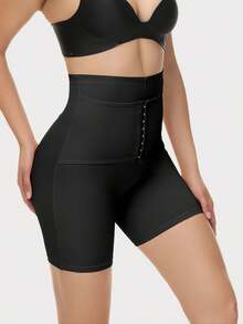 1pc Women High Waist Shapewear Shorts, Front Button Adjustable Waist, Butt Lifting, Slimming, Body Shaping Briefs - Black - View 6