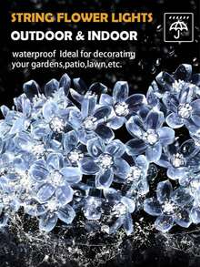 1 String Of 20/30/50/100 LED Solar Powered Cherry Blossom Flower Lights, Waterproof Outdoor, 8 Lighting Modes, Solar Powered, Suitable For Garden, Yard, Porch, Wedding Party Decor