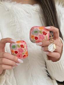 1 Set Vintage Floral Painting Design Protective Case Compatible With Apple Pro 2, Charm Pendant, Soft Cover Compatible With Airpods 1/2 - Multicolor - View 7