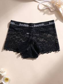 6 PCS Sexy Lace Splicing Boxer Shorts Mid Waist Seamless Women's Panties High Elasticity Letter Waistband Briefs Tummy Control &Butt Lifter Stretch Underwear Lingerie - Multicolor - View 7