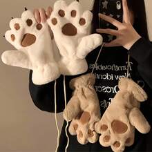 Cat Paw&Pure White Style Cozy Winter Mittens - Soft Plush Fluffy Flip Cover Mittens Warm Soft Half Finger Fingerless Gloves Soft, Windproof, Casual Weekend Wear, Thick, Warm, And Comfortable Hand Protection, Christmas Personalised Gifts For Women, Funny Gifts For Teenager - Multicolor - View 7