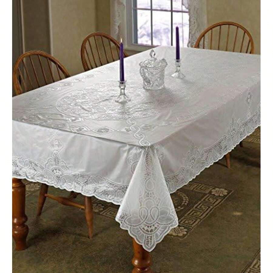 Violet Linen Mantel Rectangular de Lino, diseño de Betenburg, Color , 152 x 264 cm(228.6 x 152.4 cm (Rectangular) Blanco) - Multicolor - Ver 1