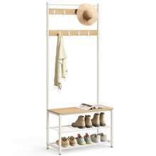 VASAGLE 3-In-1 Steel Frame Coat Rack With Shoe Shelf Hallway Modern Style Oak And Cream - Ginger - View 8