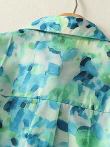 Áo sơ mi dài tay in hoa màu xanh lá cây dành cho nữ, thích hợp cho mùa xuân/hè. - Màu xanh Bạc hà - Xem 4