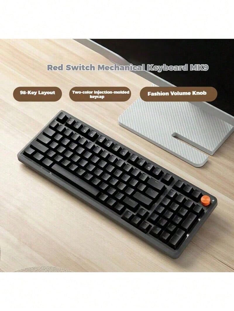 Lenovo MK9 98-Key Mechanical Keyboard, Ergonomic Design, Linear Feel, Full N-Key Rollover, Compatible With Laptops And Desktops, Wired Keyboard For Office And Gaming, Obsidian Black (Red Switches). - Obsidian Black (Red Switch) - View 1