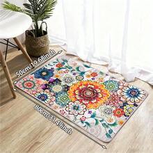 1pc Bohemian Floral Pattern Kitchen Mat, Non-Slip Washable Cushioned Mat, Soft Plush Crystal Velvet Easy To Clean, Suitable For Bedroom, Living Room, Dining Room, Bathroom, Entryway - Multicolor - View 14