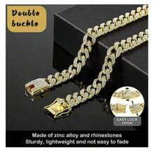 Luxury Diamond Dog Collar, Stainless Steel Metal Chain With Decorative Lock For Walking, Adjustable Pet Jewelry Accessory (Recommend Choosing A Size Up For Comfort) - Gold - View 9