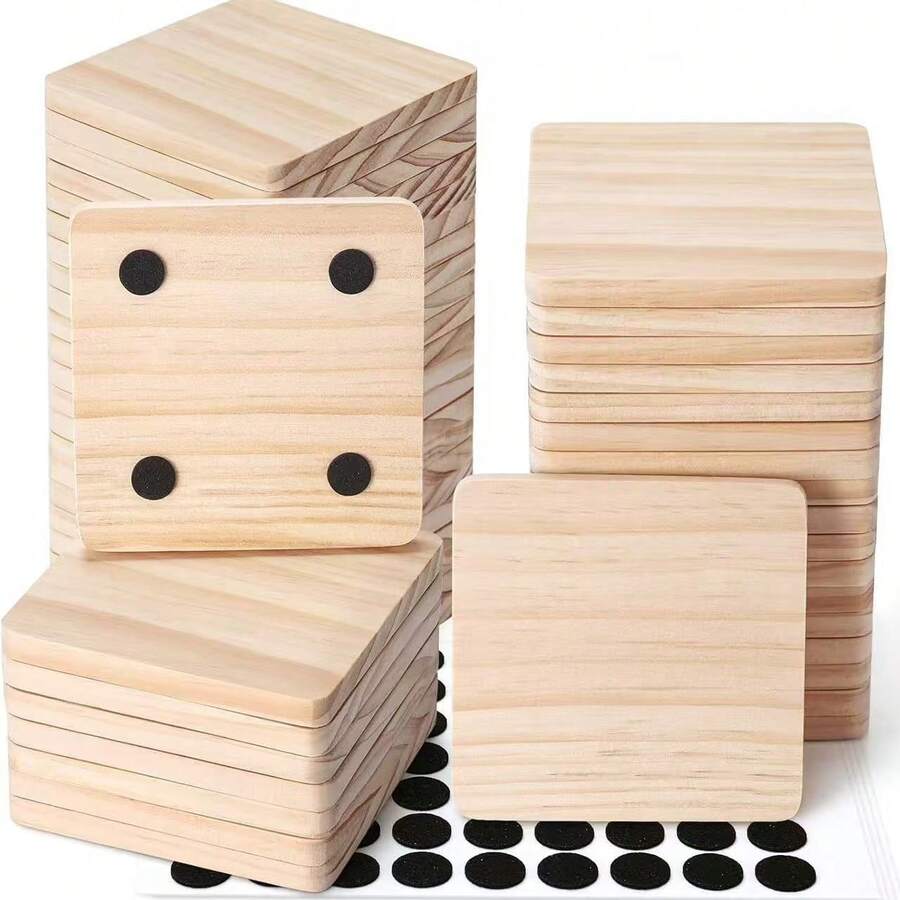 12 Stücke unfertige Holzuntersetzer, 10cm Holzscheiben, geeignet für natürliche Basteleien und Hochzeitsdekoration, blanke Holzuntersetzer-Sets für DIY Modellbau, Malerei, Holzschnitzen, quadratisch - Senfgelb - Übersicht 1