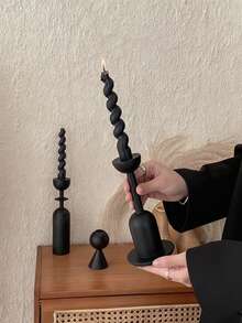 1pc/3pcs Single Head Wooden Candle Holder, Suitable For Desktop Decoration (Candles Not Included) - Black - View 2