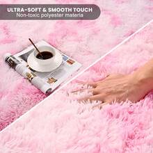 1pc Modern Soft Fluffy Shaggy Rug For Bedroom Living Room Dorm Dormitory Room Indoor Home Decorative, Light Pink Tie-Dye Polyester Fiber, Sponge Filling Plush Furry Shag Area Rugs Comfy Bedroom Floor Throw Rug - 彩色 - 查看 4