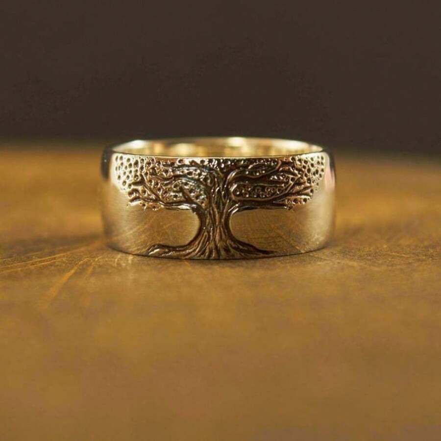 1 Tree Of Life Ring In Gold And Silver With Multiple Sizes To Choose From, Suitable For Daily Travel Clothing, A Great Choice For Gifting To Friends And Family - golden - View 1