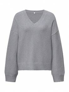 Live To Mo 女款冬季休閒 V 領針織連帽毛衣上衣，粉色，適合外出、約會、日常通勤 - 深灰色 - 查看 5