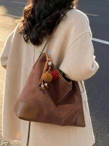 [Túi Tote Vintage Washed - Túi đeo vai bằng kim loại cũ dành cho phụ nữ trưởng thành, nhiều ngăn chống nước, màu nâu caramel phong cách tối giản, thích hợp để đi làm, đi học và đi chơi thường ngày quanh năm] - Cà phê - Xem 3