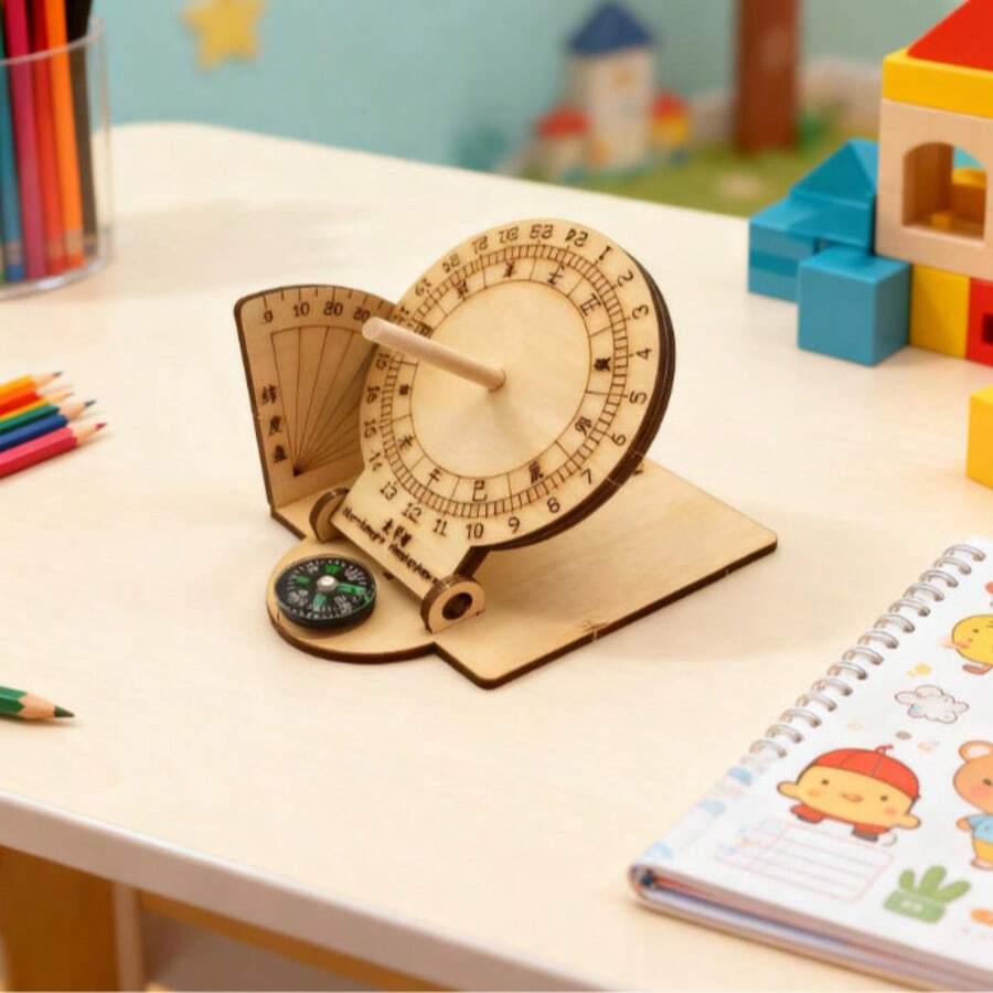 1件装 - 日晷DIY套件，学生STEM科学实验套装，手工制作的古代计时装置，太阳钟，户外教育计时工具，个人研究和气象仪器，适合所有季节，返校季，居家，科学，圣诞礼物 - 杏色 - 查看 1