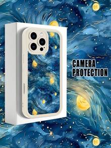 1 pieza Funda de teléfono con diseño de cielo estrellado en estilo pintura artística ideal para amantes del arte y la noche mágica TPU soft case, protección completa antideslizante y anti-caída, compatible con iPhone17 ProMax/16/15/14/13/12/11/Plus/Pro/ProMax, compatible con Galaxy A34/A35/A54/A55, Galaxy S20/S21/S22/S23/S24/S25 Ultra/Plus, compatible con Galaxy/Redmi/Honor/OPPO/ViVo - Blanco - Ver 2